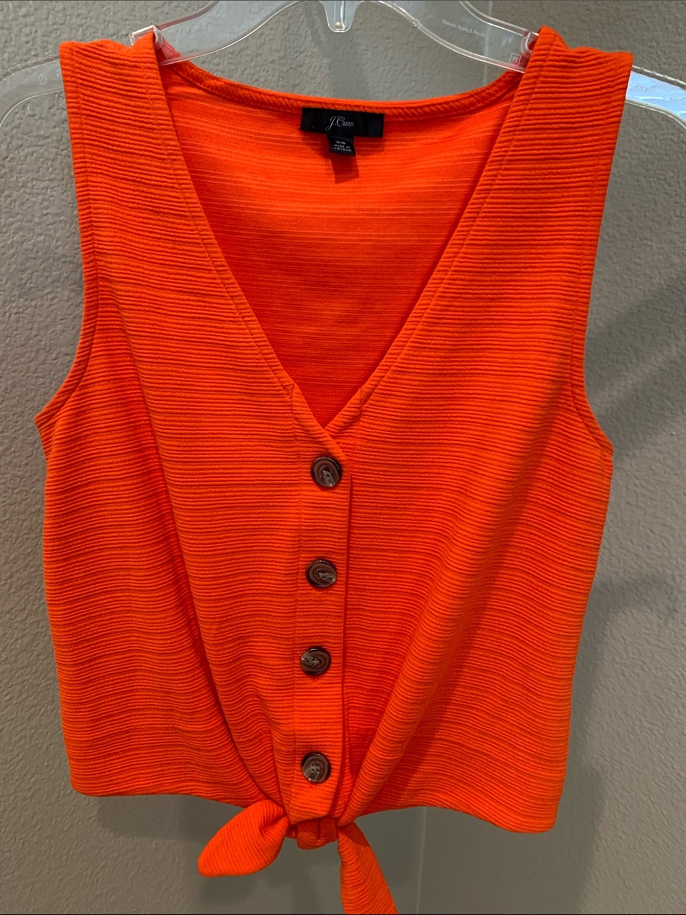 J. Crew Bright Orange Ribbed V-Neck Button Tie Tank NWOT